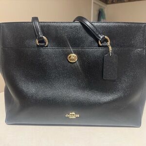 Coach Black Leather Tote with Gold Accents